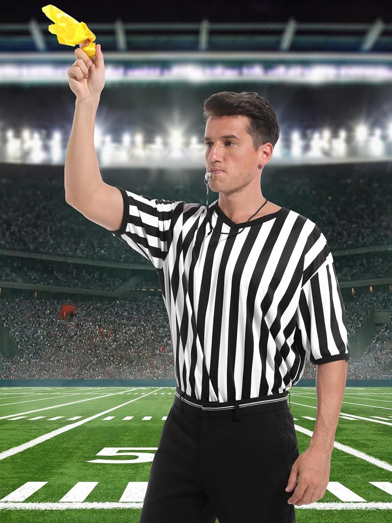 FancyFun Store 3 Pcs Referee Shirt Costume, Referee Costume Women Men V-Neck Ref Umpire Shirt for Soccer Football Player - Image 4